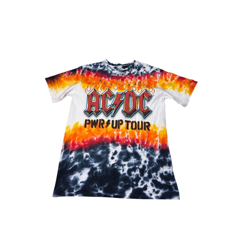 AC DC PWR UP Tour 2025 Tie Dye Graphic T-Shirt Mens Medium Orange Black White